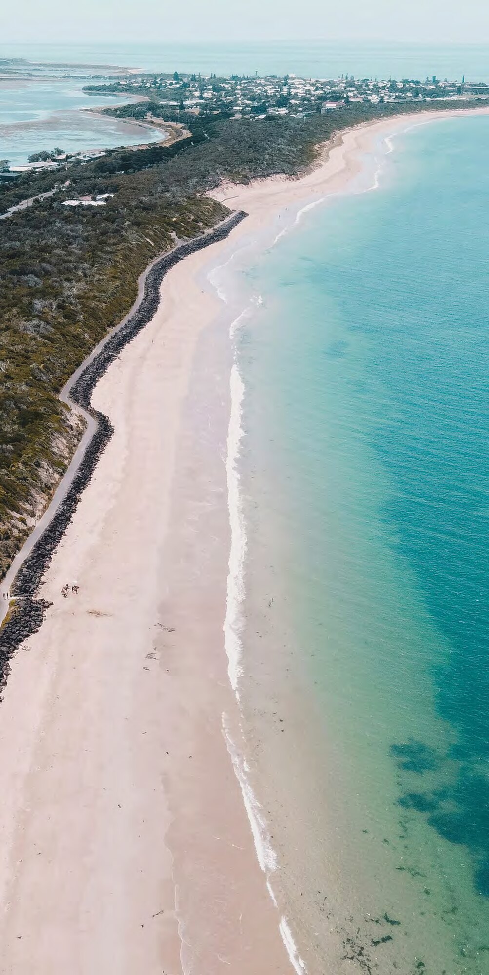 Aerial view of the Bellarine coastline at dusk